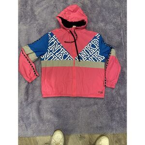 PINK Victoria Secret Women's M/L HOT PINK/BLUE Hooded Poly Jacket Fleece‎ Lined